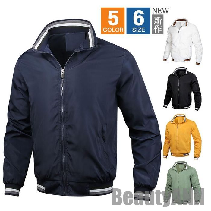 新生活 ゴルフジャケット メンズ ゴルフウェア アウター ブルゾン スタンドネック 前開き ジップアップ スポーツ 薄手 紳士 通勤 プレゼント ギフト