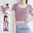 新生活 ヨガウェア スポーツTシャツ レディース 半袖 ヨガTシャツ トップス カップ付き 運動着 ランニング スポーツウェア 速乾 夏服 ジムウェア ストレッ...