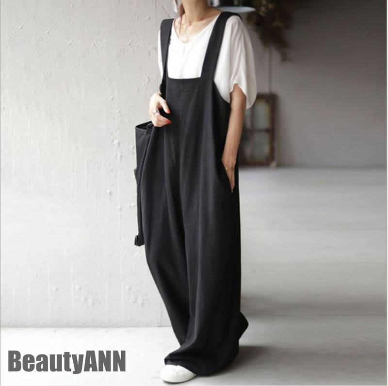 新生活 オールインワン レディース サロペット 体型カバー ワイドパンツ ワイド パンツ ボトムス ロング 春 夏 秋 ロング丈 パンツ カジュアル ブラック プレゼント ギフト