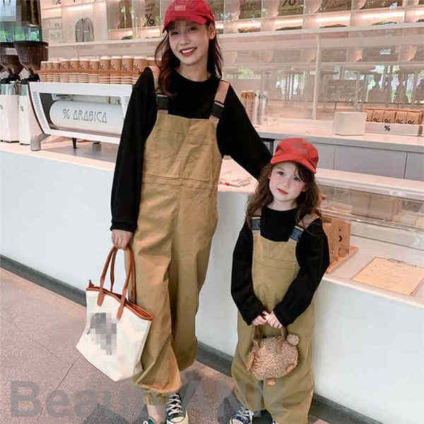 新生活 親子 ペアルック セットアップ サロペット 親子コーデ 秋春着 親子ペア 長袖シャツ リンクコーデ 上下セット ペア長袖シャツ パンツ ズボン ワンピー...