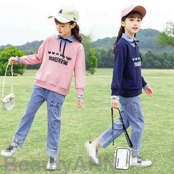 新生活 セットアップ 子供服 長袖 2点セット パーカー キッズ 女の子 デニムパンツ ジャージ 上下セット シャツ 春秋 パーカーロングパンツ 登山着 スポー...