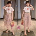 新生活 セットアップ 子供服 女の子 2点セット 半袖 キッズファション 春夏着 上下セット キッズ Tシャツ コットンスカート スカート 可愛い おしゃれ 小...