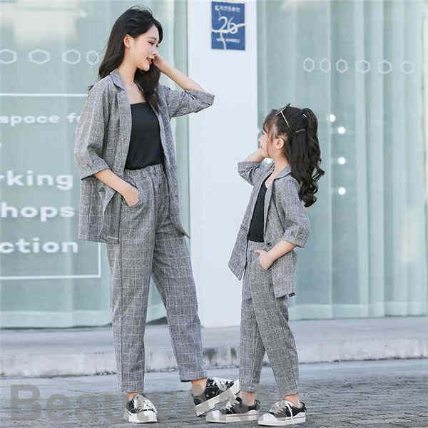 新生活 親子 セットアップ 3点セット ペアルック 親子コーデ 秋春着 親子ペアルック 長袖シャツ パンツ 上下セット ペアトップス+パンツ ママ 子供 女の子...