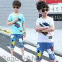 新生活 子供服 セットアップ ジャージ キッズ 男の子 2点セット 半袖 シャツ+5分ズボン カジュアル パンツセット 春夏着 上下セット デニムパンツ 可愛い...