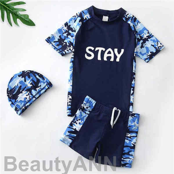 新生活 子ども水着 キッズ水着 スクール水着 男の子 半袖ラッシュガード ショートパンツ 水泳帽子 3点セット水着 キッズ スイムウエア スイミング ビーチ セ...