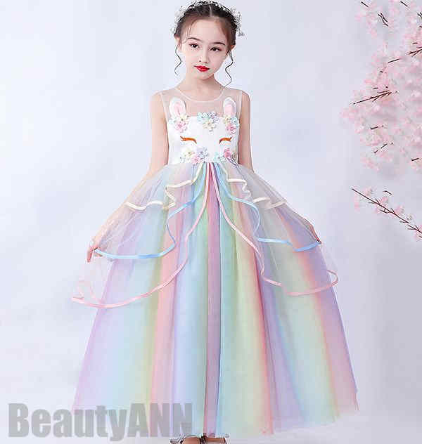 新生活 子供ドレス フォーマルワンピース 子供プリセンス お姫様ドレス ロングスカート ふわふわ リボン付き 女の子 演出服 ピアノ発表会 結婚式 七五三 花 ...