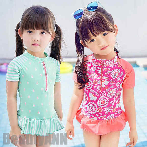 新生活 水着 キッズ水着 ピンク グリーン フラワー 花柄 ワンピース 子供水着 女の子 60/70/80/90/100/110/120cm ジュニア ベビー ...