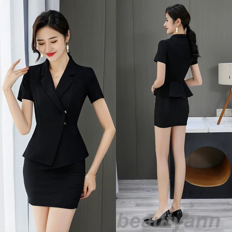 上下セットエステティック サロンウェア リラクゼーション クリニック ブラック 制服 ファンクショナルビューティー大きいサイズ スカートジュエリーホテルフロント...