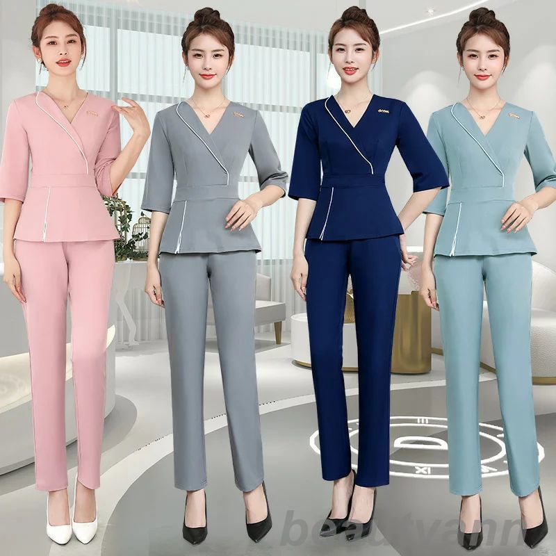 上下セットエステティック サロンウェア リラクゼーション クリニック 4カラー 制服 ファンクショナルビューティー大きいサイズ ジュエリーホテルフロント作業服 人気 エステユニフォーム サロ