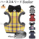 ハーネス リード 2点セット 犬用 猫用 ペット用 ベストハーネス 鈴 リボン 散歩紐 チェック柄 カジュアル お洒落 かわいい 可愛い お出かけ お