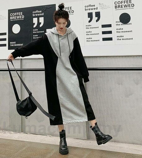 パーカーワンピース バイカラー ワンピース 長袖 ロング フード カジュアル 大きいサイズ 黒 ロングワンピース ロングパーカー ボリューム袖 レディース 韓国 ファッション ゆったり オーバーサイズ ビッグシルエット 春 秋 20代 30代 40代 パーカーワンピース バイカラー ワンピース 長袖 ロング フード カジュアル 大きいサイズ 黒 ロングワンピース ロングパーカー ボリューム袖 レディース 韓国 ファッション ゆったり オーバーサイズ ビッグシルエット 春 秋 20代 30代 40代