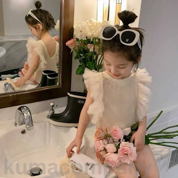 子供水着 90~140cm レース 花柄 長袖 フリル キャップ付き ワンピース水着 女の子 子ども用 スクール水着 ガールズ 子供 キッズ みずぎ ベビー水着...