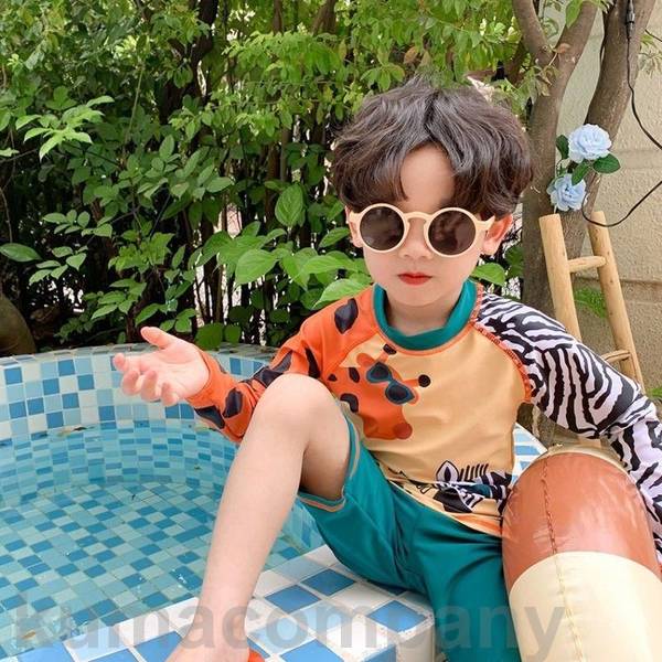 子供水着 80~140cm 2点セット ラッシュガード 水着 キッズ 子ども用 スクール水着 みずぎ ベビー水着 boy 長袖 男の子 ボイズ セパレート タン...