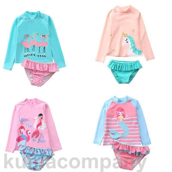 子供水着 70~150cm 全4デザイン にんぎょひめ マーメイド フラミンゴ 水玉柄 フリル キッズ セパレート タンキニ ジュニア 長袖 立体 ユニコーン ...