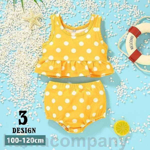 水着 スイムウェア 上下セット キッズ 子供用 女の子 セパレート 裾フリル 水玉 水泳用品 タンキニ ラウンドネック ノースリーブ 可愛い プール 海水浴 水...