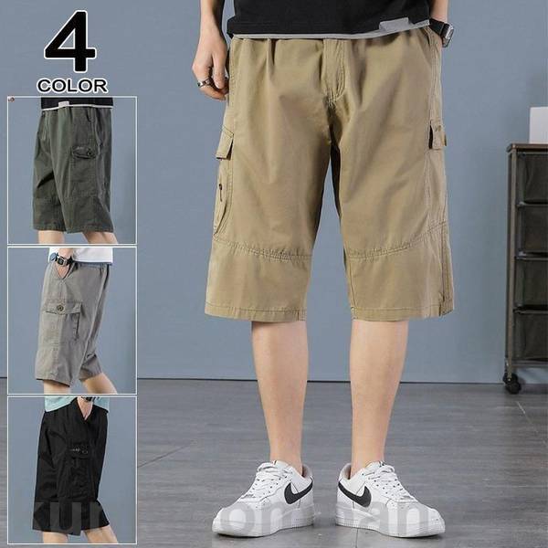 カーゴパンツ メンズ クロップドパンツ ショートパンツ 半ズボン ポケット付き ミリタリー 裾リボン ハーフパンツ 大きいサイズ 夏