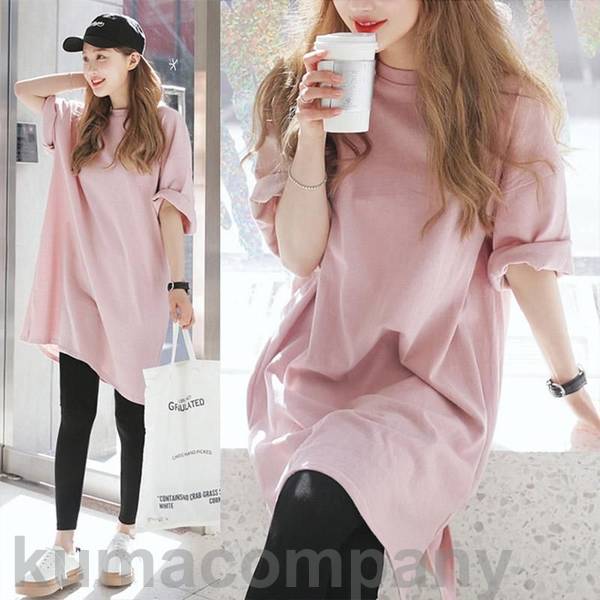tシャツワンピース ロングTシャツ ワンピース レディース ロングT 膝丈 半袖 体型カバー チュニック ルームウェア 着痩せ 夏 通販 ゆったり