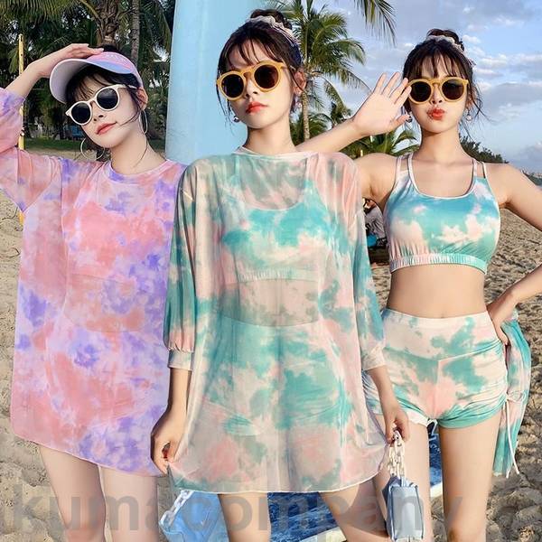 水着 レディース 水着セット 3点セット 韓国風 セバレート タンキニ ママ水着 日焼け防止 ビキニ 胸パッド付 大きいサイズ 体型カバー UVカット 小胸 盛れる 夏a