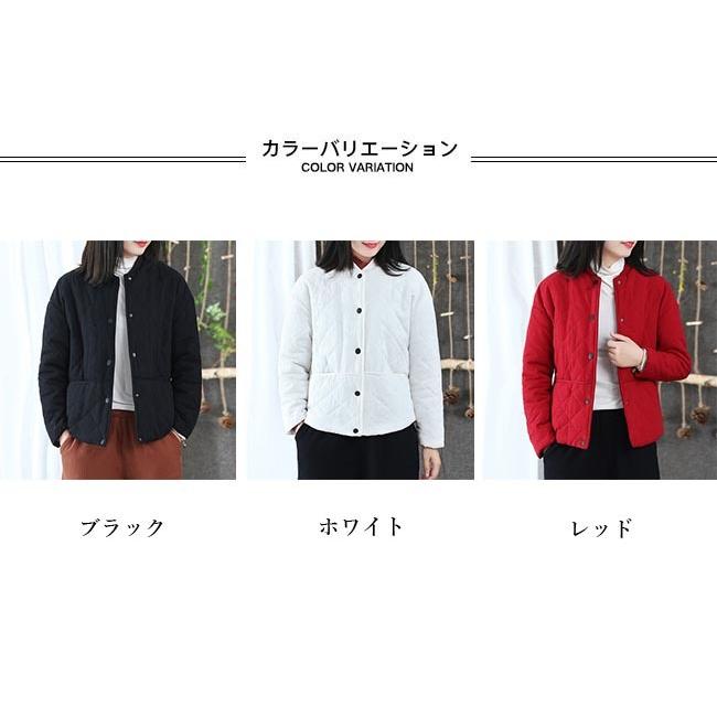 中綿ジャケット レディース ジャンパー キルティングジャケット スタジャン 厚手 ジャケット 中綿 冬 アウター ノーカラージャケット レトロ プレゼント