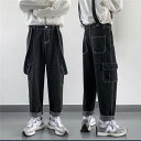 サロペット オーバーオール メンズ サロペット デニムパンツ 黒デニムパンツ ストリート ダンス 太め ゆったり 春夏秋 バレンタイン