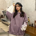 パーカー レディース 韓国ファッション ロング丈 長袖 原宿系 ゆったり 体型カバー フード付き プルオーバー カジュアル アウター ストリート風 秋 バレンタ...