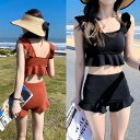 水着 レディース ビキニ ビスチェ風 ハイウエスト 2点セット 人気 フレア フリル 20代 30代 40代 女性用 バレンタイン プレゼント