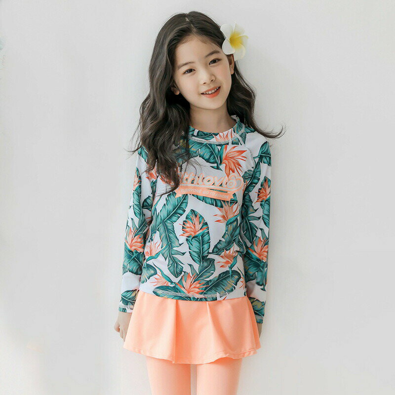 ラッシュガード キッズ 上下セット ラッシュガード セット 女の子 水着 キッズ 水着 女の子 花柄 2点セット 長袖 水着 吸水速乾 バレンタイン プレゼント