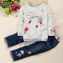子供服 セットアップ キッズ 女の子 長袖 刺繍 春秋 上下セット 韓国子供服 ジュニア Tシャツ 長ズボン デニム カジュアル 可愛い おしゃれ 小学生 通学...