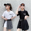女の子 セットアップ キッズ半袖 Tシャツ ショットスカート プリーツ 2点セット 可愛い 夏 ダンスウェア ステージ 衣装 カジュアル 普通着