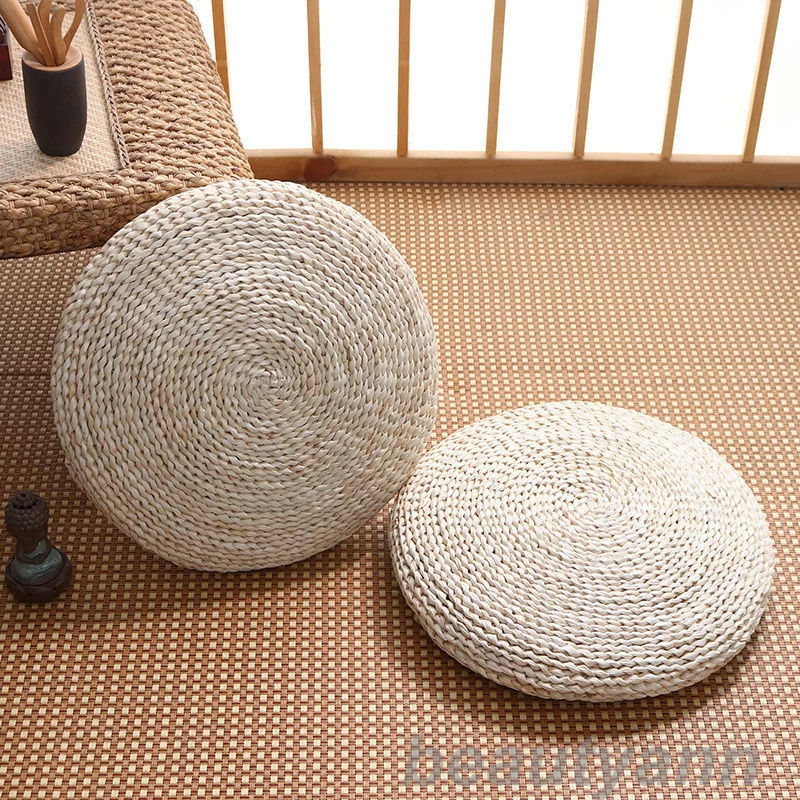 新生活 クッション 座布団 丸型 通気性 快適性 手編み 手作り 円形 おしゃれ 座イス 滑り止め インテリア シンプル 涼しい 夏に最適 和室 ナチュラル 天然素材 環境に優しい 父の日 母の日 [2]