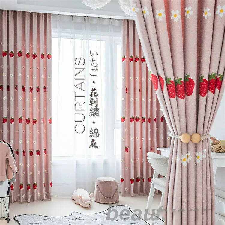 カーテン 幅100cm 1枚 丈65cm~255cm 遮光カーテン 立体刺繍 遮光率75% いちご 花刺繍 花柄 高級感 プライバシー保護 寝室 リビング