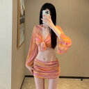 新生活 ビキニ 水着 レディース カバーアップ 絞り染め 高級感 セクシー 貧乳 セパレート 4点セット ビーチ セット