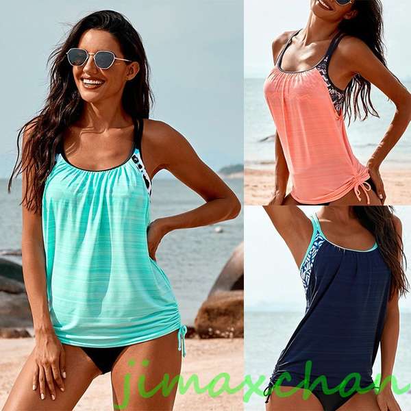 新生活 タンキニ ママ水着 2点セット 体型カバー 水着 レディース 50 代 タンキニ レディース セパレート 胸パッド付き 高校生 水着 ジュニア