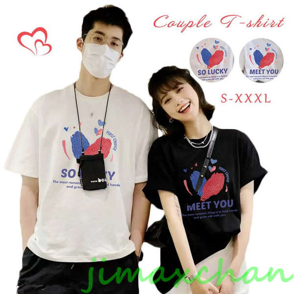 新生活 【2枚セット】カップル ペアルック 夏服 ペアtシャツ 可愛い ハート柄 tシャツ トップス 大きいサイズ ペア カップル服 おしゃれ カップル ペア ...
