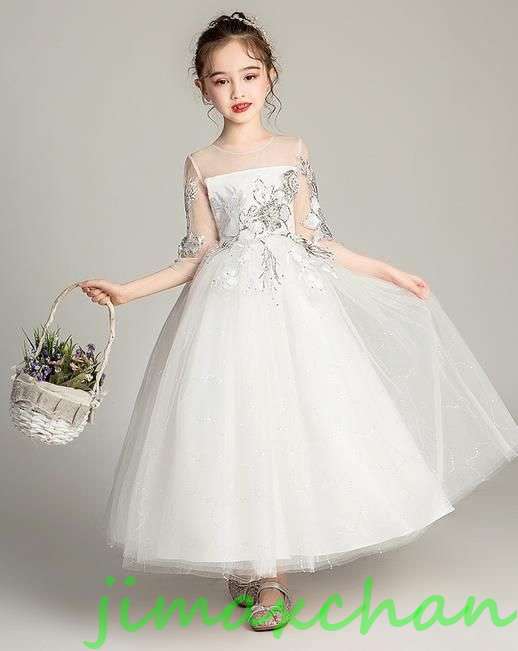 新生活 サマー 3color 120-170cm 子供服 女の子ワンピース ドレス カラードレス フラワーガール 丸首 花編 演出 お嫁さん/ピアノ