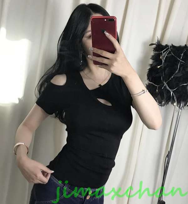 新生活 サマー 胸開き Tシャツ 半袖 タートルネック セーター レディースファッション タートル 胸開きタート セクシー Vネックニット