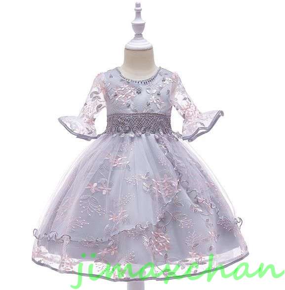 新生活 サマー 2color 子供服 女の子ワンピース ドレス カラードレス フラワーガール 丸首 花編 演出 お嫁さん/ピアノ 発表会?結婚式?七五三 出産祝...