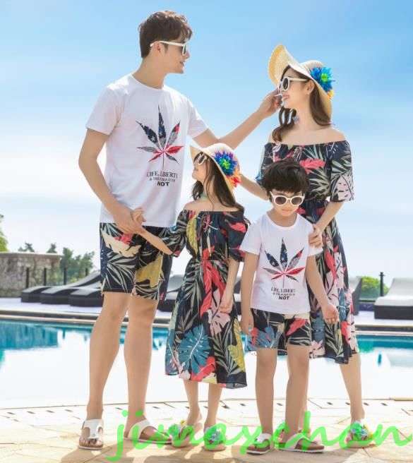 新生活 サマー 親子ペア 親子お揃い Tシャツ パンツ ワンピース サンドレス ガウチョパンツ カップル 中袖 Tシャツ ユニセックス おそろい親子服