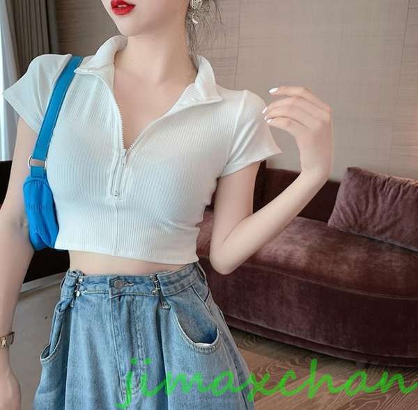 新生活 サマー Tシャツ 半袖 ニット/ セーター レディースファッション タートル 胸開きタート セクシー Vネック ベアトップ禁シャツ