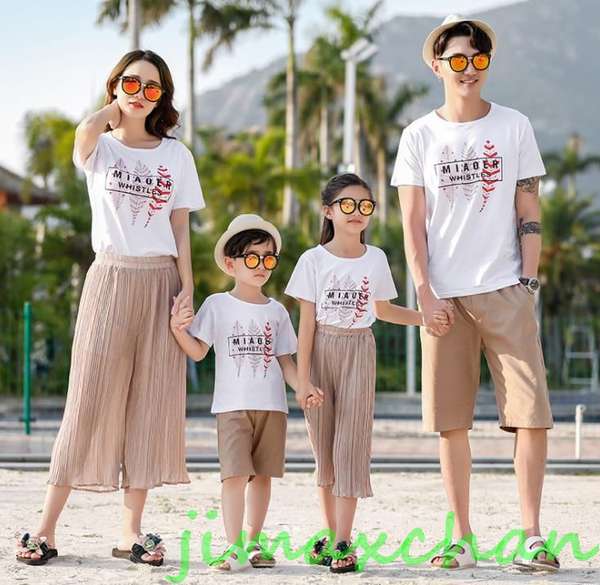 新生活 サマー 親子ペア 親子お揃い Tシャツ パンツ ワンピース サンドレス ガウチョパンツ カップル 中袖 Tシャツ ユニセックス