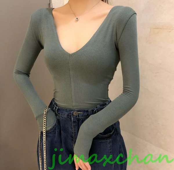 新生活 サマー 胸開き Tシャツ 長袖 タートルネック セーター レディースファッション タートル 胸開きタート セクシー Vネック ベアトップ ベアトップ 韓...