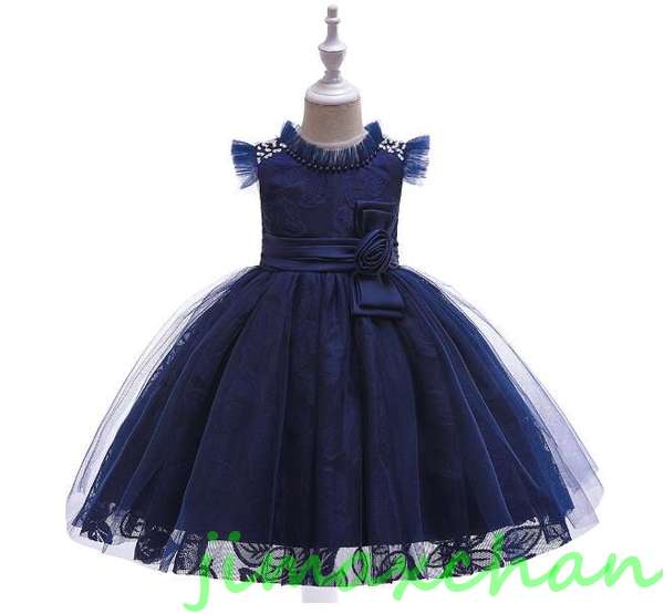 新生活 サマー 6color 子供服 女の子ワンピース ドレス カラードレス フラワーガール 丸首 花編 演出 お嫁さん/ピアノ 発表会?結婚式?七五三