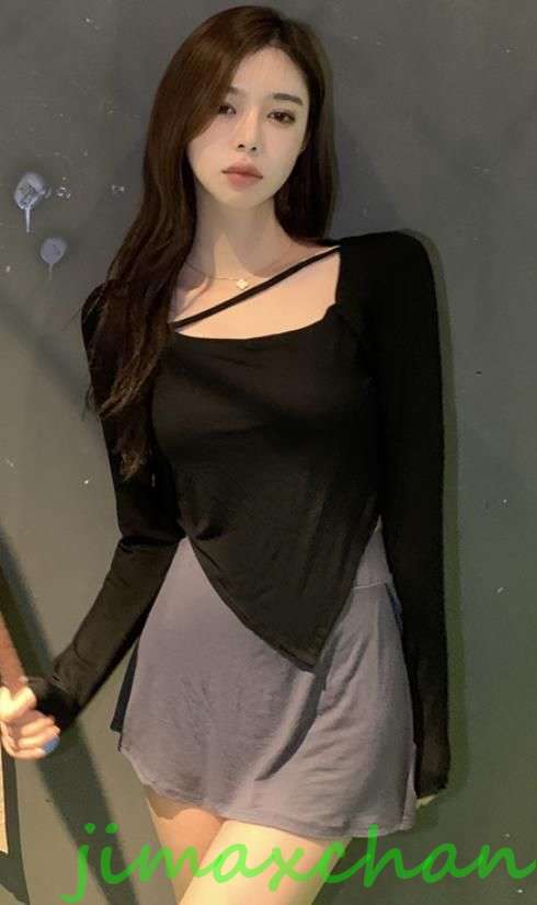 新生活 サマー Tシャツ 長袖 Uネック セーター 胸開き レディースファッション タートル 不規則 胸開きタート セクシーベアトップ ベアトップ 胸元 解禁シ...