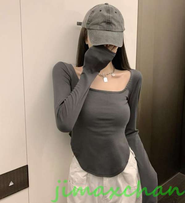 新生活 サマー Tシャツ 長袖 Uネック セーター 胸開き レディースファッション タートル 不規則 胸開きタート セクシーベアトップ ベアトップ 胸元 解禁シ...