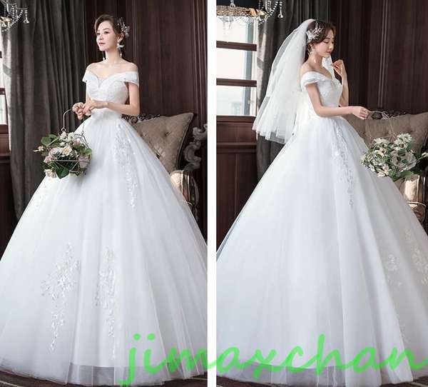 新生活 サマー /ウエディングドレス/花嫁/Aライン/プリンセス/短袖/オフショルダー/Vネック/パーティードレス ワンピース 写真撮影サート レース 花嫁