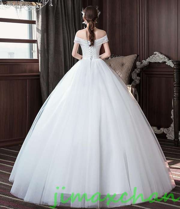 新生活 サマー /ウエディングドレス/花嫁/Aライン/プリンセス/短袖/オフショルダー/Vネック/パーティードレス ワンピース 写真撮影サート レース 花嫁