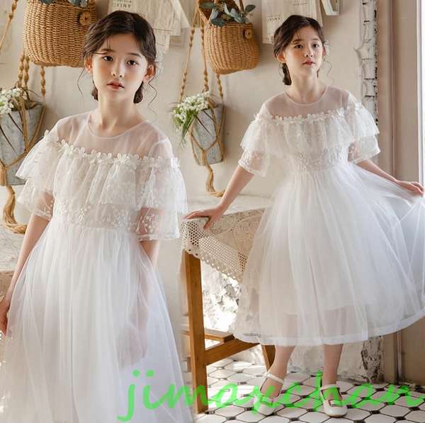 新生活 サマー /100-160cm 子供服 女の子ワンピース ドレス カラードレス フラワーガール 丸首 花編 演出 お嫁さん/ピアノ 発表会?結婚式?七五三