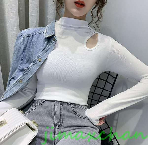 新生活 サマー S/M/L/XL/XXL/Tシャツ 長袖 タートルネック セーター レディースファッション タートル 胸開きタート セクシー ベアトップ Vネッ...