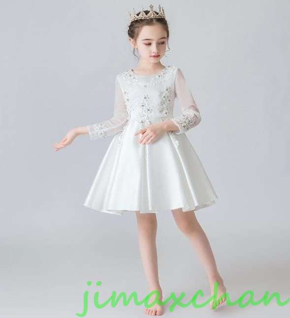 新生活 サマー 2color 110-160cm 子供服 女の子ワンピース ドレス カラードレス フラワーガール 丸首 花編 演出 お嫁さん/ピアノ 発表会?結...