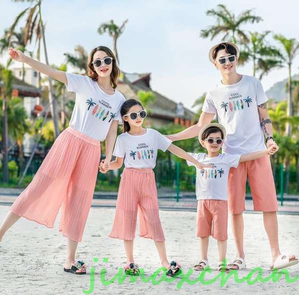 新生活 サマー 親子ペア 親子お揃い Tシャツ パンツ ワンピース サンドレス ガウチョパンツ カップル 中袖 Tシャツ ユニセックス おそろい親子服